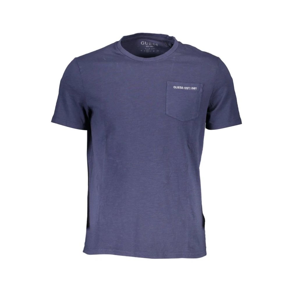 Guess Men's Blue Cotton T-Shirt Short Sleeve - T-Shirts - S - Tops