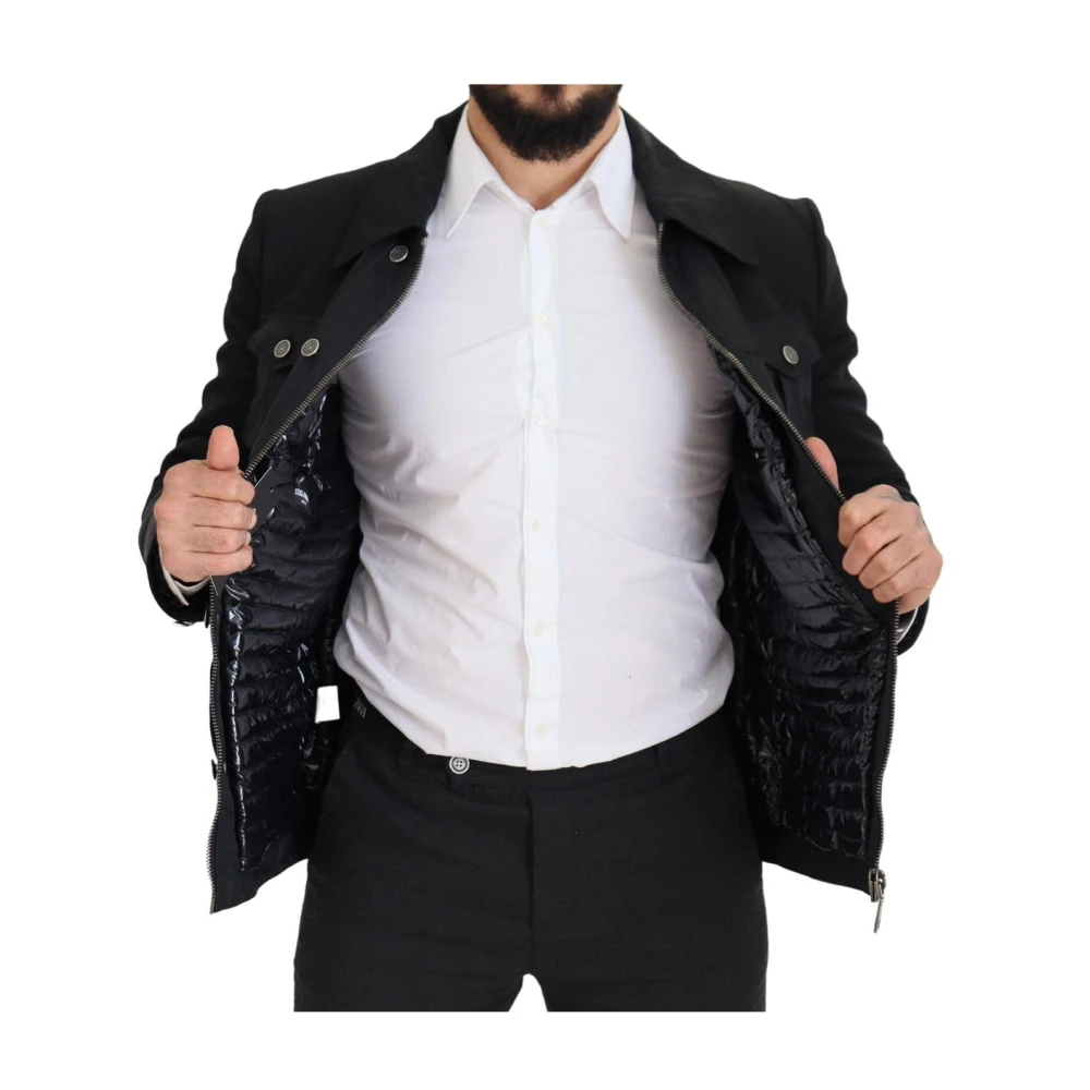 Dolce & Gabbana Elegante Zwarte Wol Zip Jas Black Heren