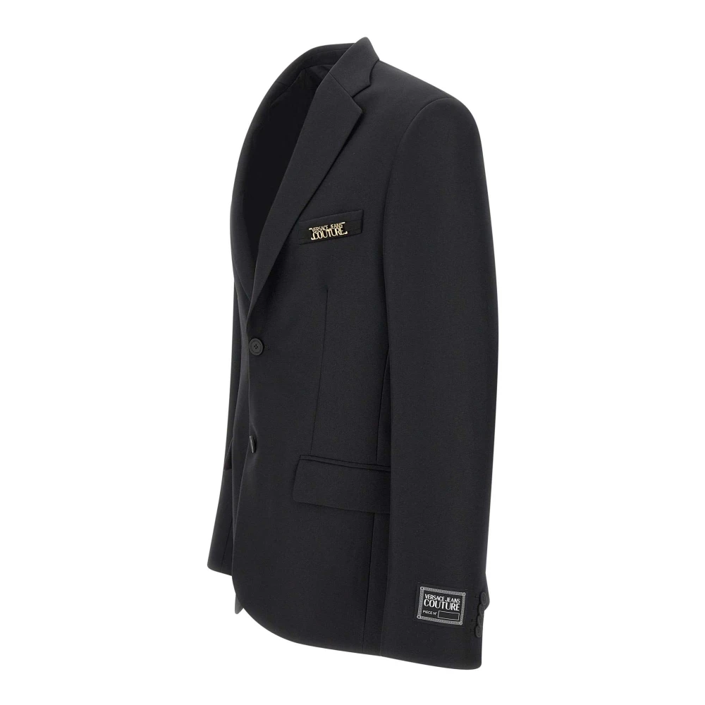 Versace Jeans Couture Zwarte Crepe Blazer met Logo Knopen Black Heren