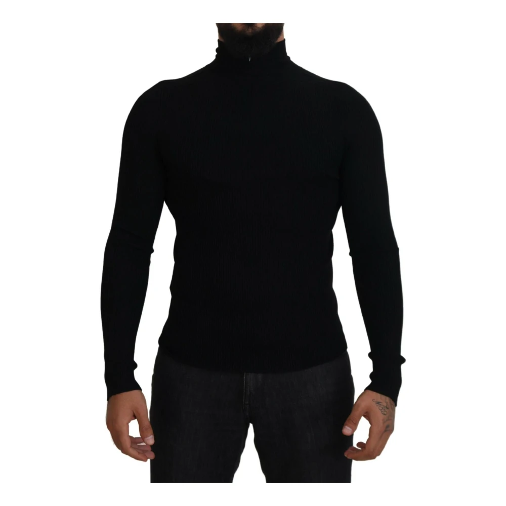 Dolce & Gabbana Zwarte Wollen Turtleneck Sweater Black Heren
