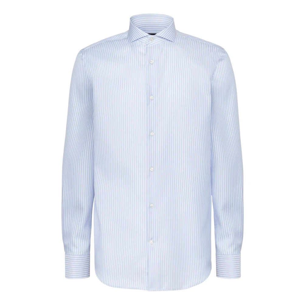 Boggi Milano Ultimate NON Iron Regular Fit Gestreept Katoenen Dobby Overhemd Blue Heren