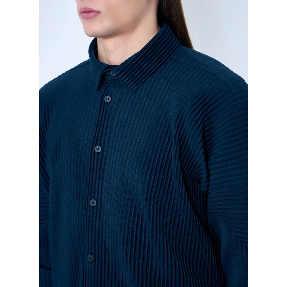 Issey Miyake Geplooide Overhemd met Lange Mouwen Blue Heren