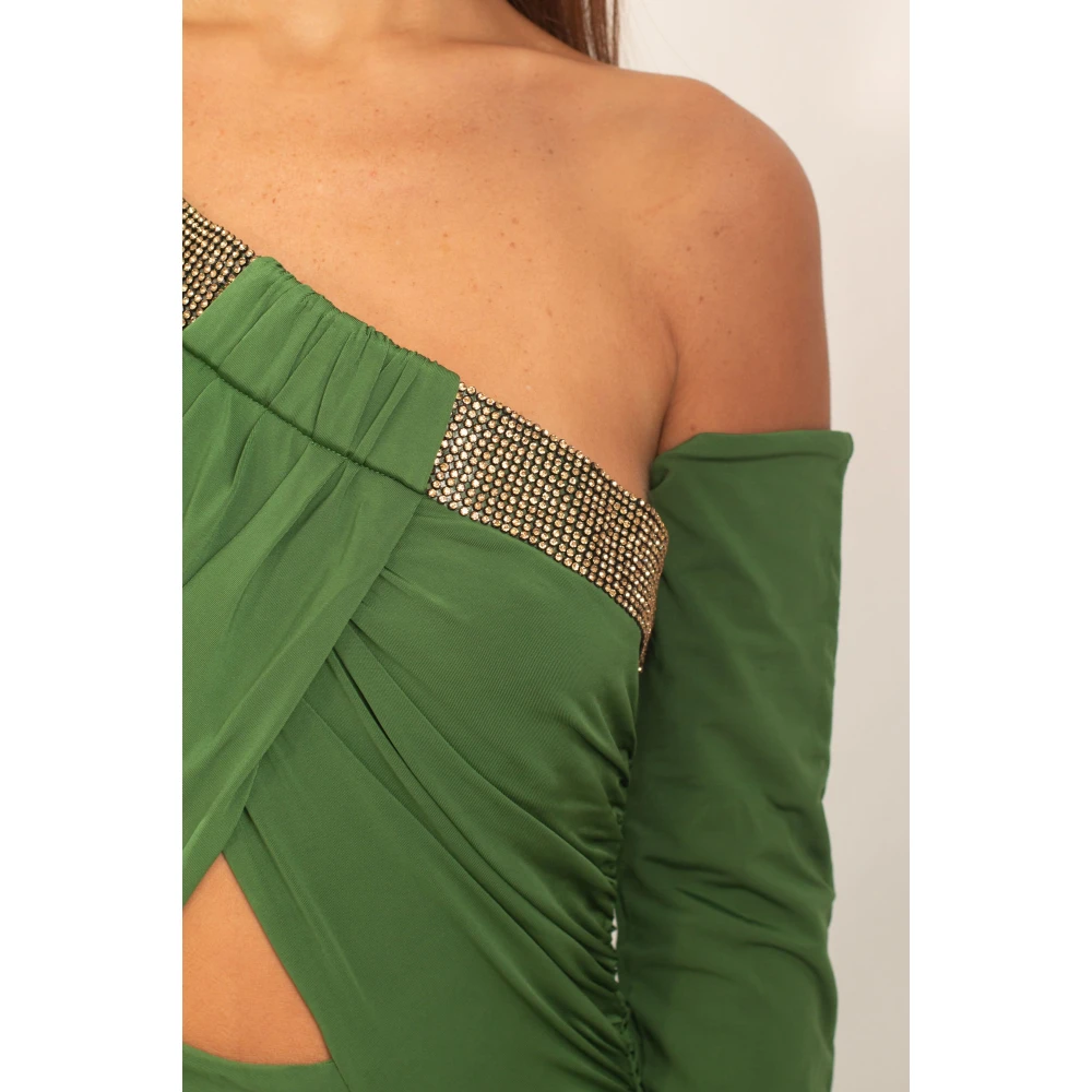Babylon Strass Halslijn Mono-Schouder Jurk in Groen Green Dames