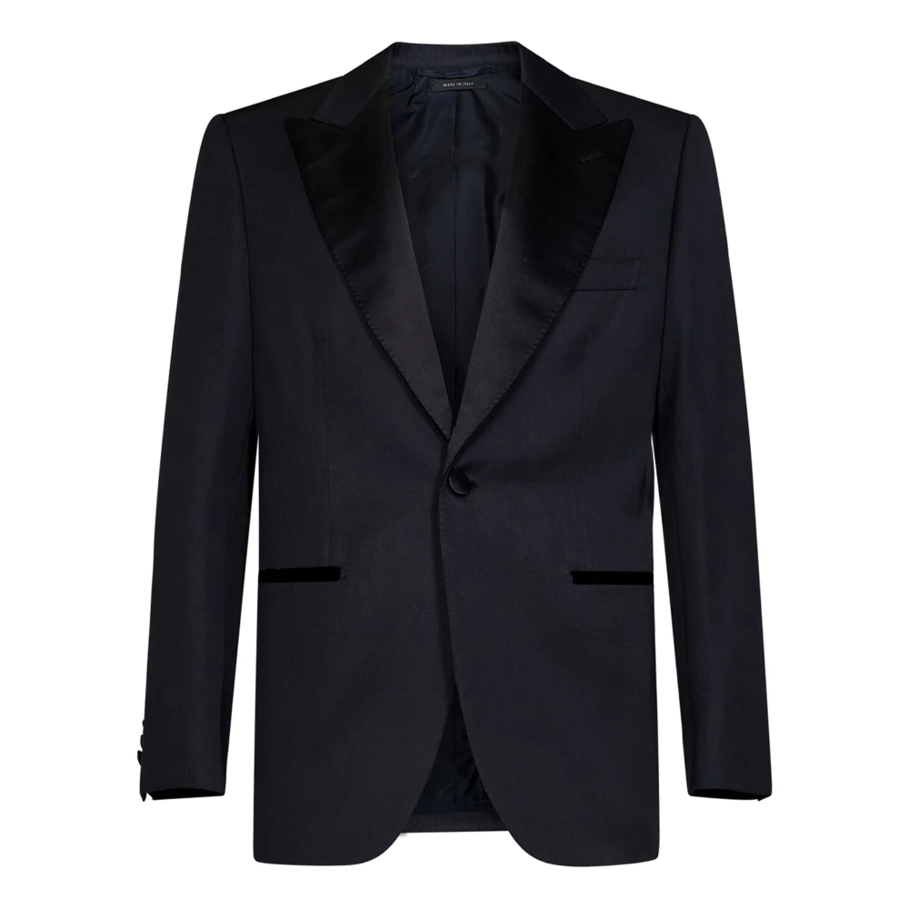 Brioni Blauwe Zijden Peak Revers Blazer Jurk Blue Heren