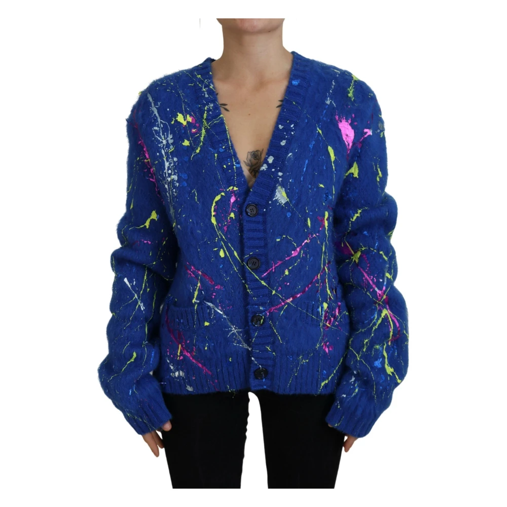 Dolce Gabbana Blue Color Splash Mohair Cardigan Sweater - Dolce & Gabbana - Modalova