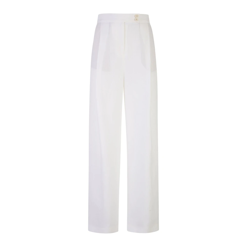 Eleventy Kvinno Vit Byxor Dam, S, Linne, Pantalone Con Bottoni