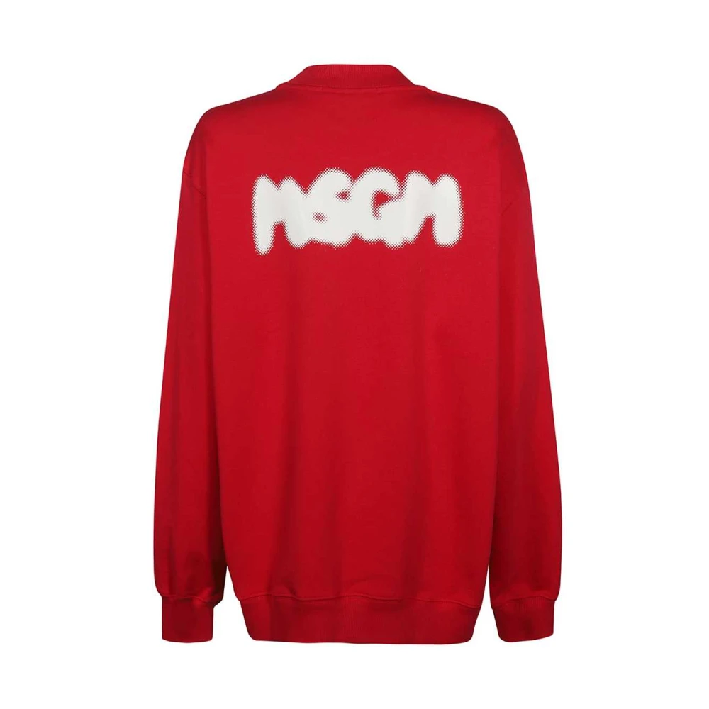 Msgm Katoenen Crew-Neck Sweatshirt met Logo Print op de Rug Red Dames