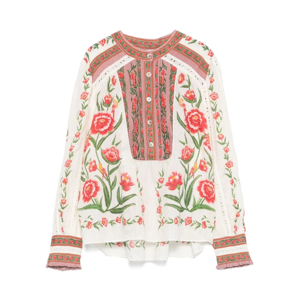 Farm Rio Ecru Hemdkraag Shirt Lange Mouwen Multicolor Dames