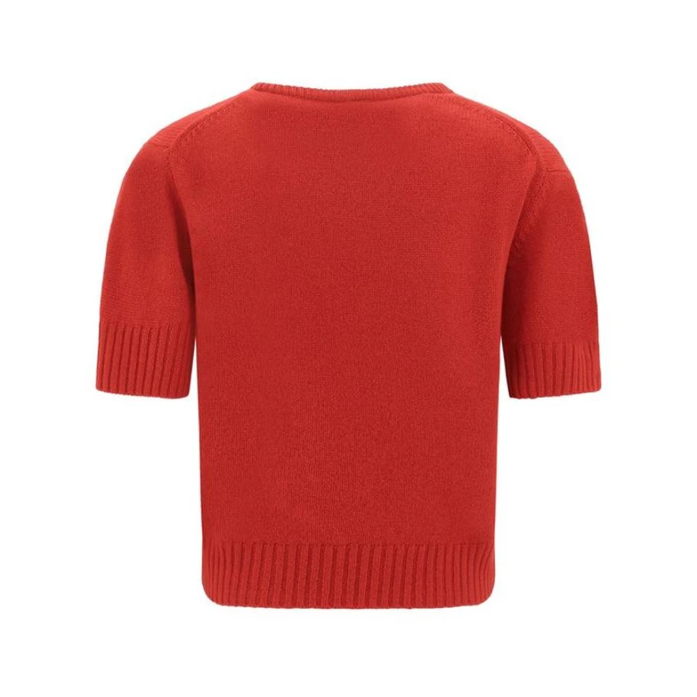 allude Geribbelde V-hals Kasjmier Trui Red Dames