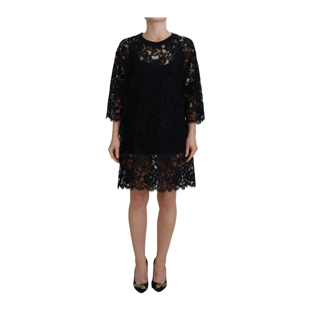 Dolce & Gabbana Women's Black Short Dresses, S, Elegant Floral Lace Shift Dress