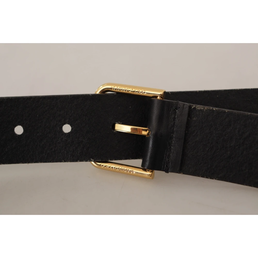 Dolce & Gabbana Luxe Zwart Leren Riem met Goudkleurige Gesp Black Dames