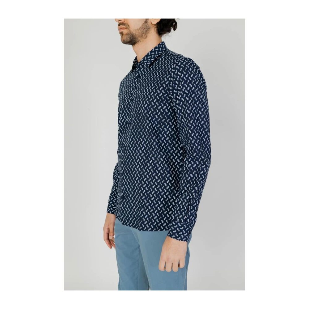 Antony Morato Lange Mouw Viscose Katoenen Shirt Blue Heren