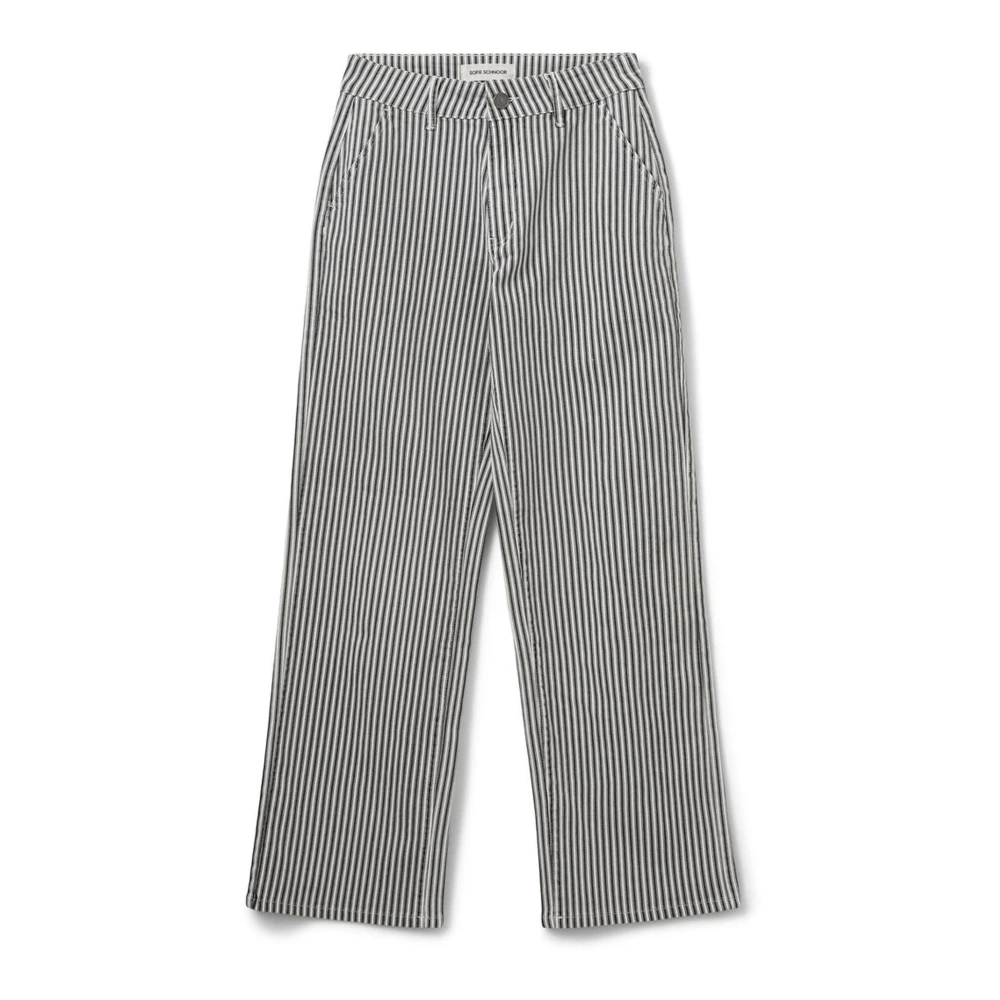 Sofie Schnoor Gray Straight Trousers, Female, Xs, Black Striped Wide Leg Jeans