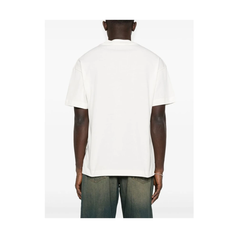 Palm Angels Wit Logo Print Crew Neck T-shirt White Heren