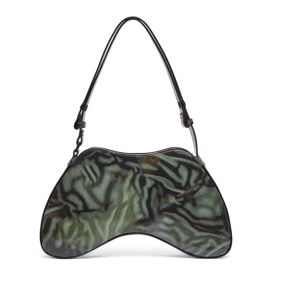 Diesel Play Shoulder bag in printed glossy PU Green Dames