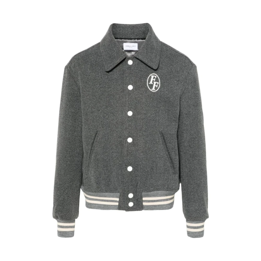 Family First Grijze Melange Logo Geborduurde Jas Gray Heren