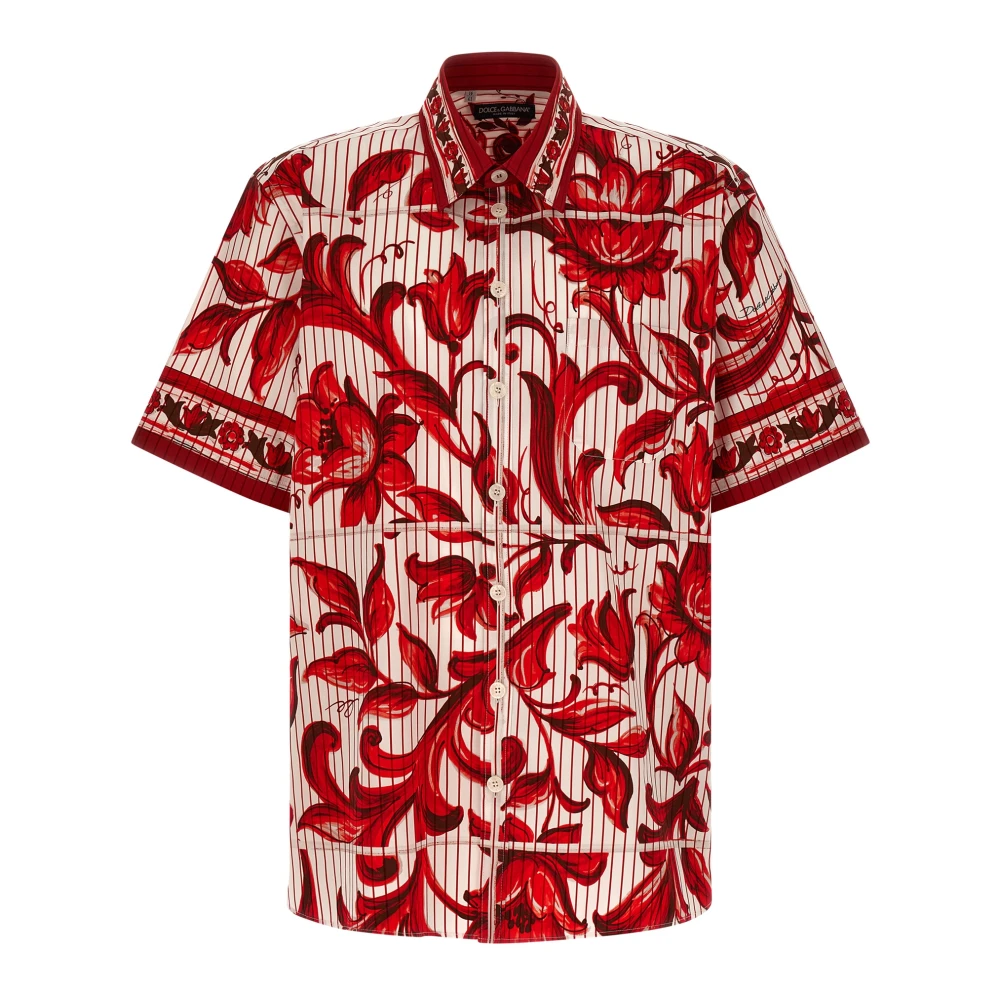 Dolce & Gabbana Homme Rouge - Chemise En Popeline De Coton Imprimé Majolique - Chemises - Taille: L
