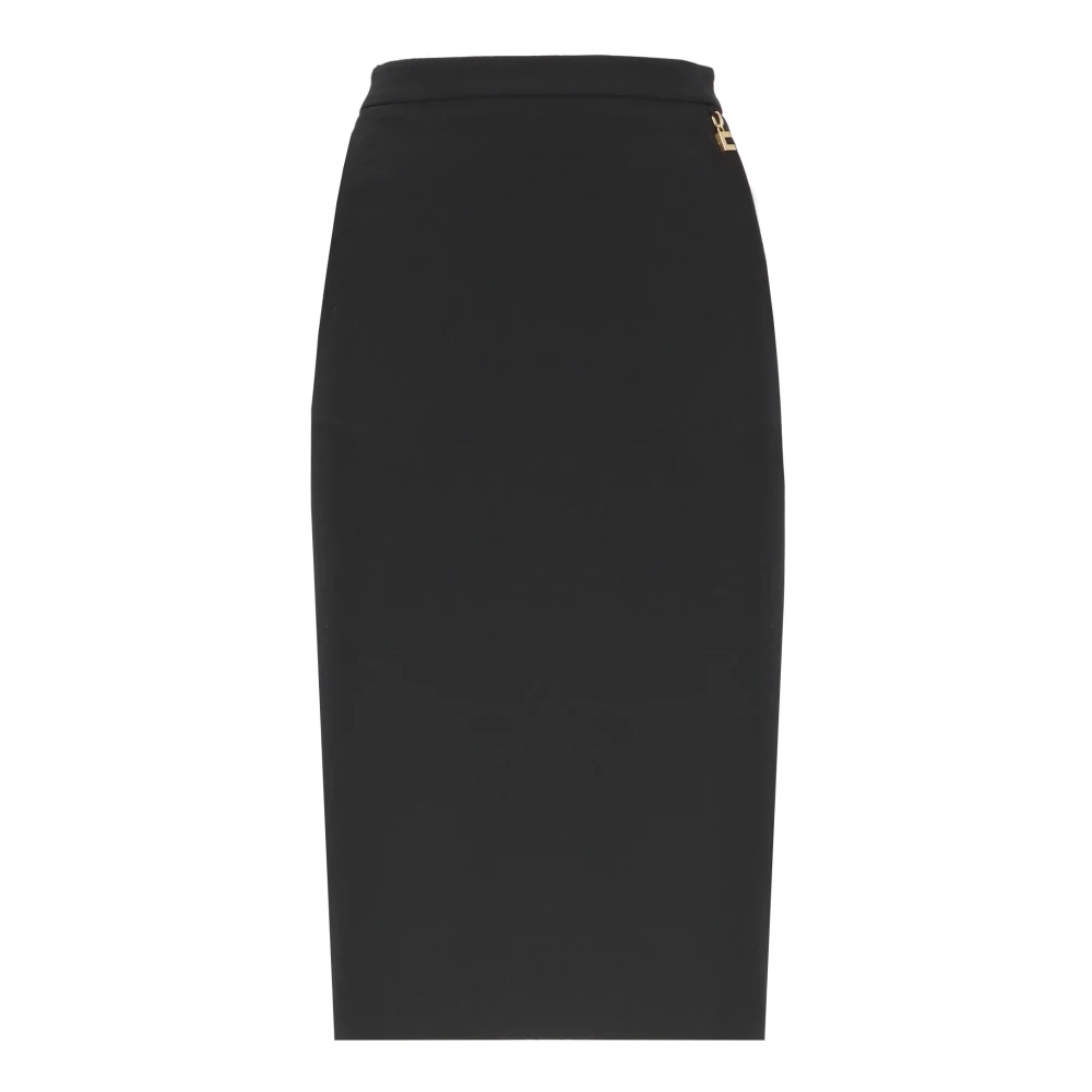 Elisabetta Franchi Zwarte Crêpe Rok met Logo Bedel Black Dames