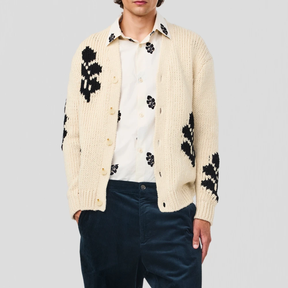 Nn07 Blad Intarsia Vest Ecru Beige Heren