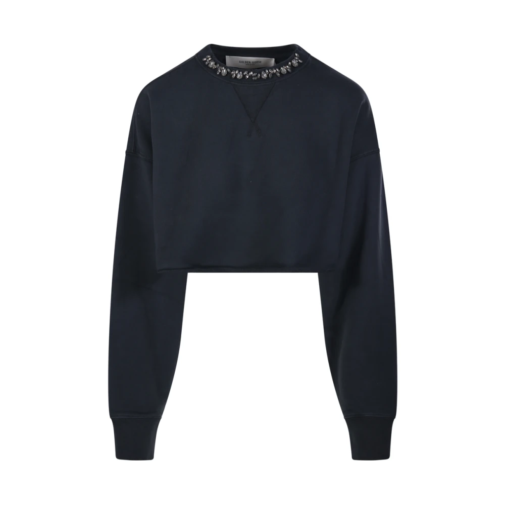 Golden Goose Donna Nero - Felpa Corta Con Collo Di Cristalli - Sweatshirts & Hoodies - L