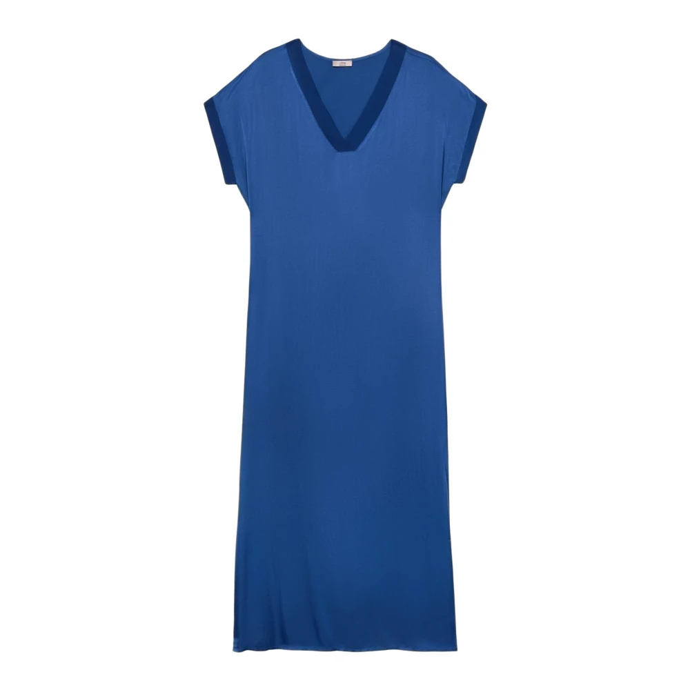 Oltre Donna Blu Vestito Lungo In Raso Con Maniche A Kimono