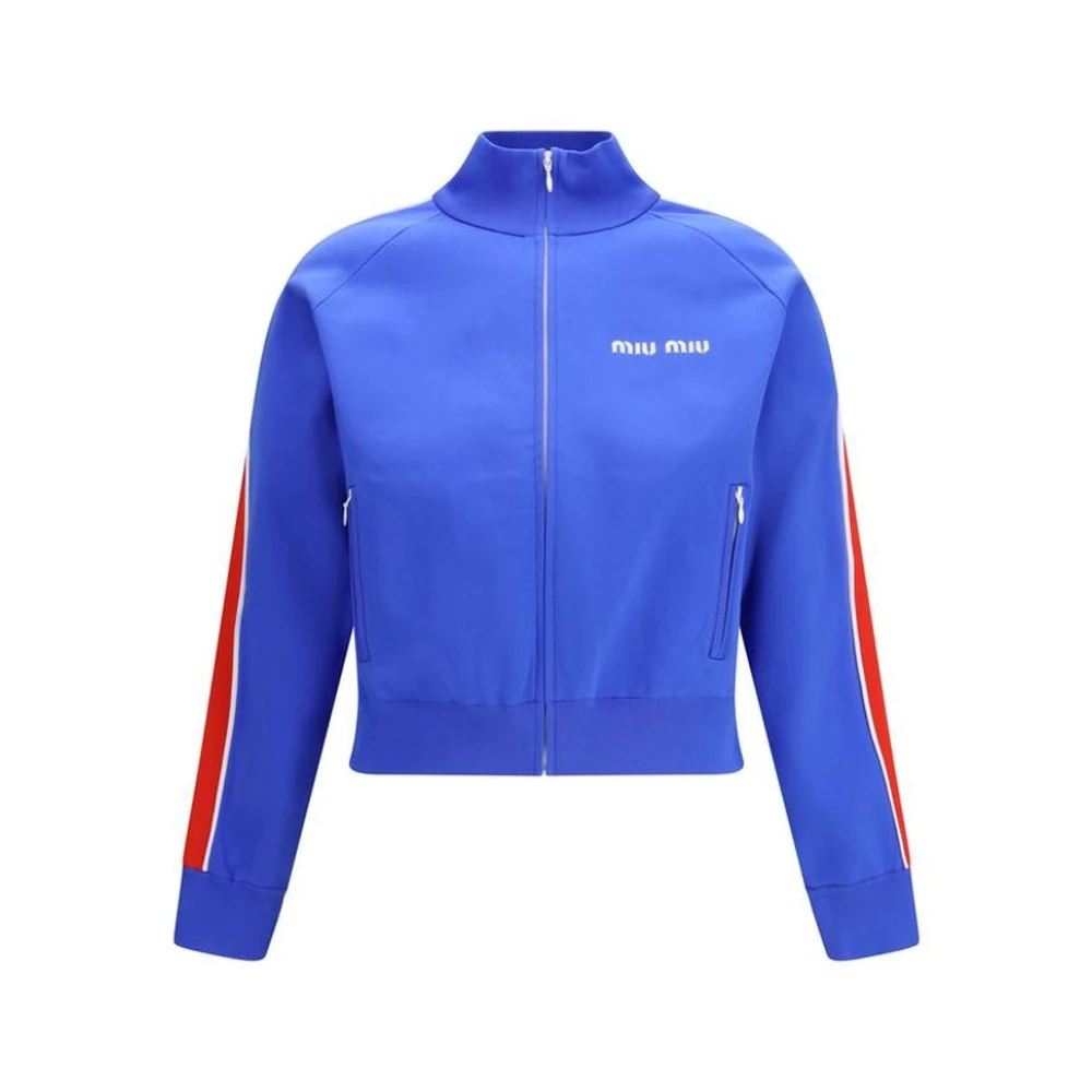 Miu Miu Kvinno Blå Sweatshirts & Hoodies Dam, S, Zip-Through Sweatshirt