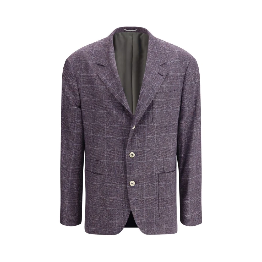 BRUNELLO CUCINELLI Geruite wol zijden blazer jas Purple Heren