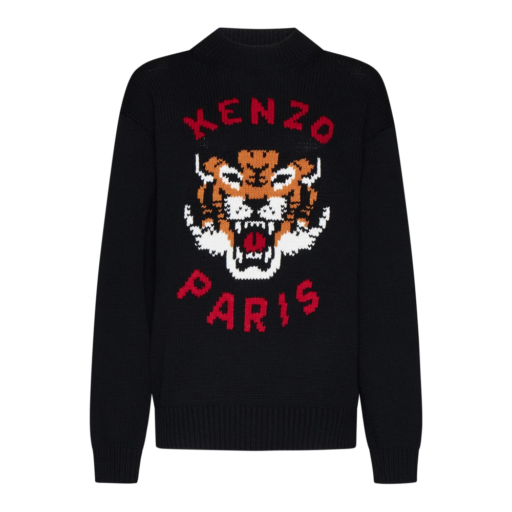 Kenzo Zwarte Sweater met Tiger Head Motif Black Dames