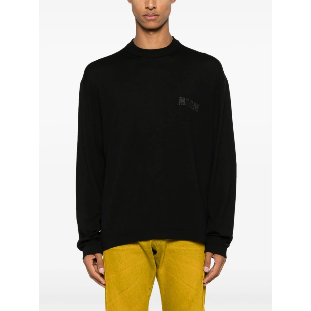 Msgm Zwarte wollen gebreide trui Aw24 Black Heren