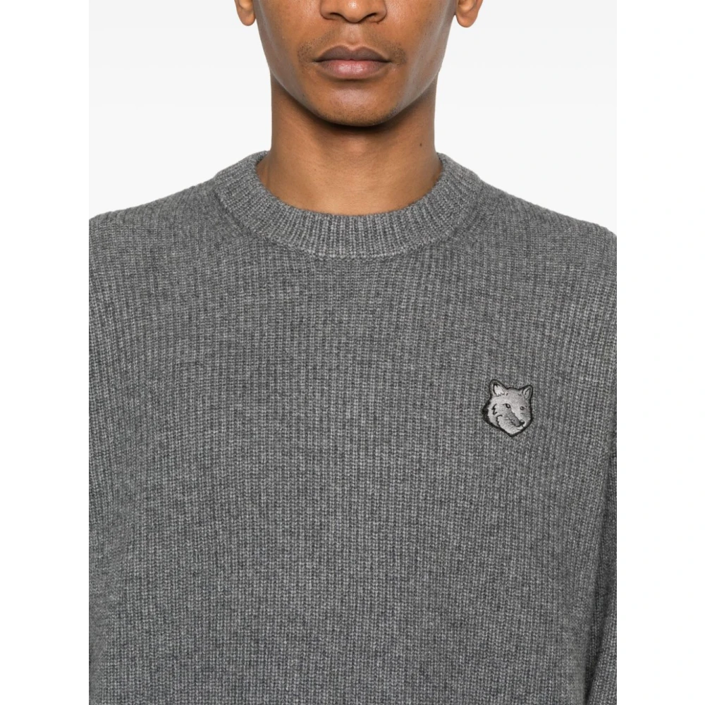 Maison Kitsuné Gedurfd Fox Head Patch Sweater Gray Heren
