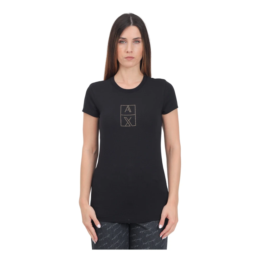 Armani Exchange Zwarte T-shirt met korte mouwen en logodetail Black Dames