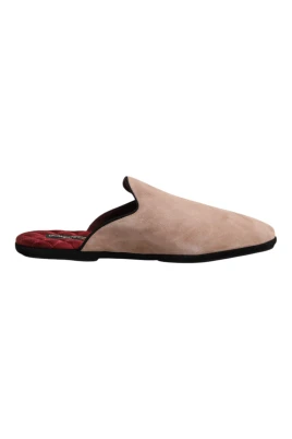 Beige Mocka Slides Platta Skor