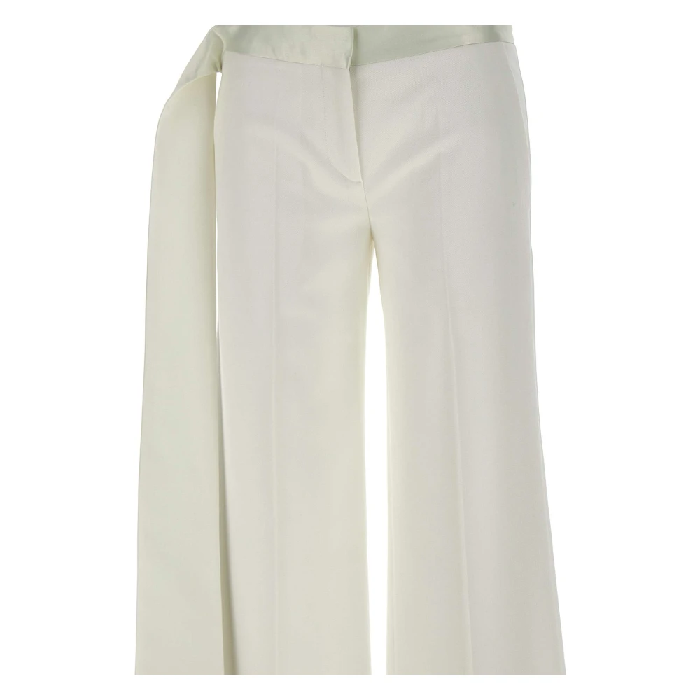 Victoria Beckham Witte wollen blend broek met satijnen bies White Dames