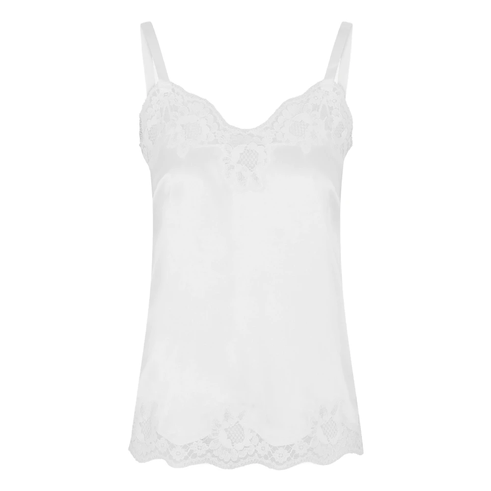 Dolce & Gabbana Women's White Satin Lace Top - Sleeveless Tops - Xs - Tops