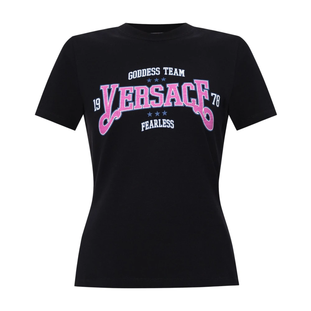 Versace Tryckt T-shirt Black, Dam
