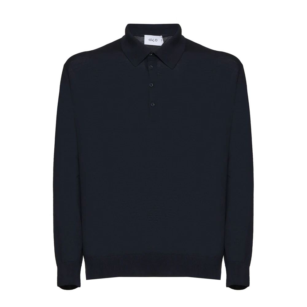 D4.0 Men's Blue Round-Neck Knitwear, 2XL, Fine-Knit Polo Shirt