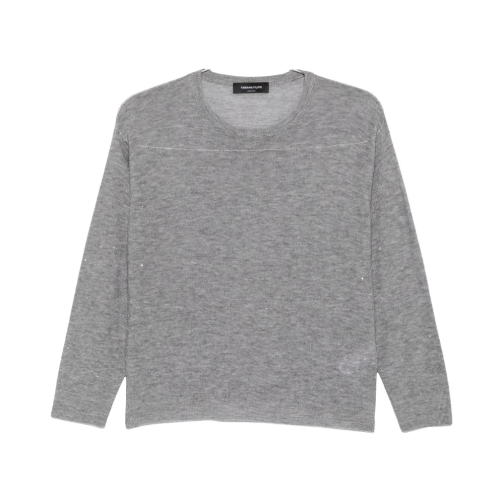 Fabiana Filippi Sequin-Embellished Knit Jumper - Female - Round-Neck Knitwear - Gray - L - Knitwear