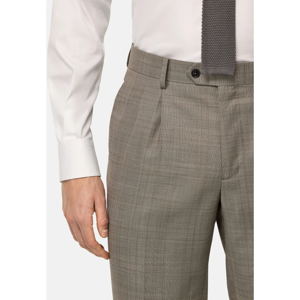 Boggi Milano Prince of Wales Check Zuiver Wol Pak Beige Heren