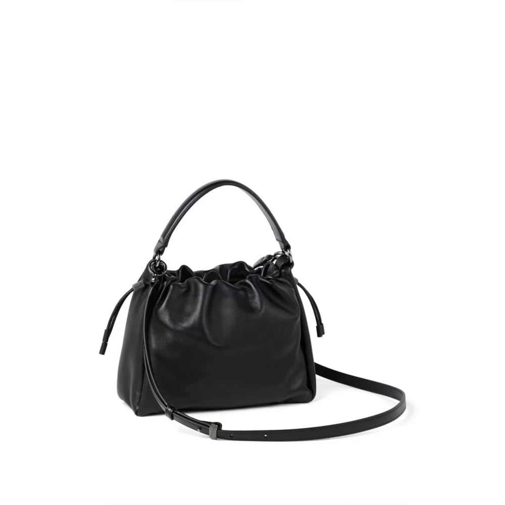 BRUNELLO CUCINELLI Zwarte leren handtas met Monile-details Black Dames