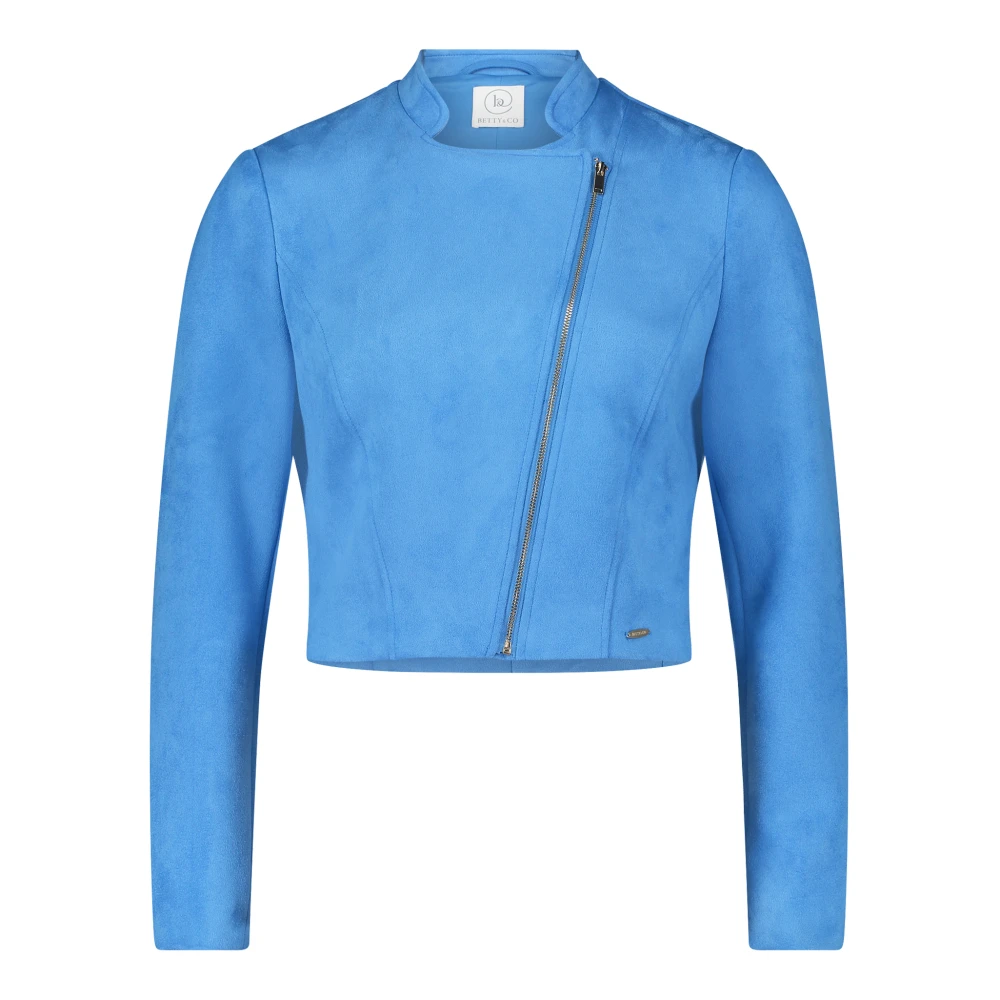 Betty & Co Stijlvolle Bikerjack met Opstaande Kraag Blue Dames