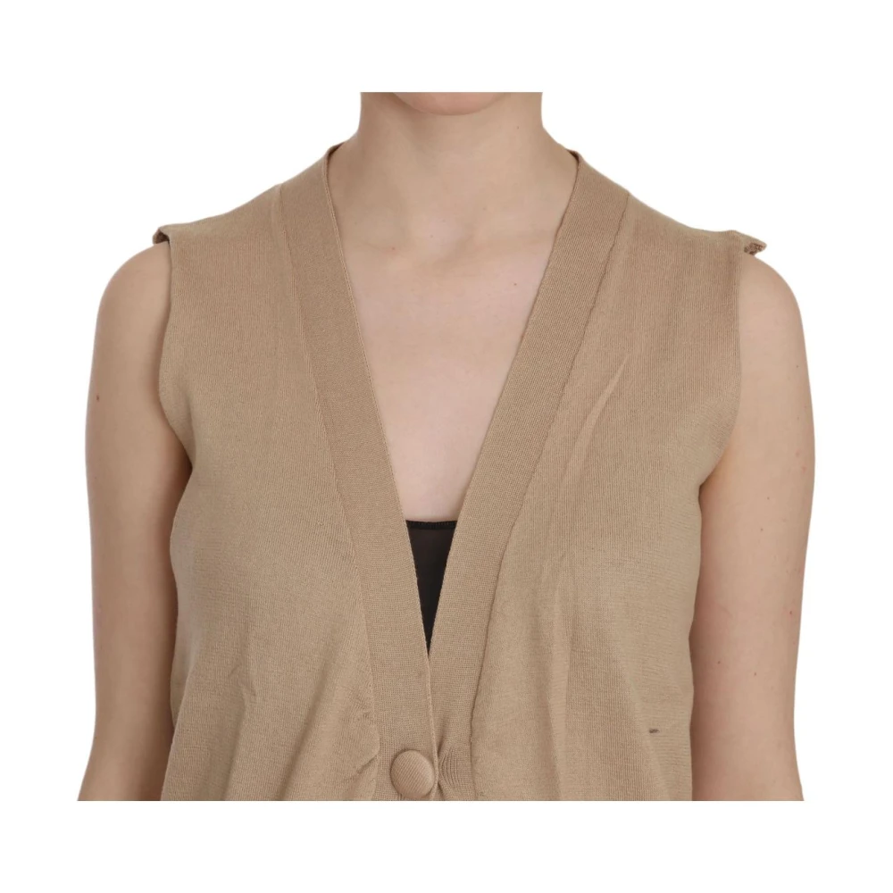Pink Memories Bruine Gedrapeerde Gebreide Vest Brown Dames