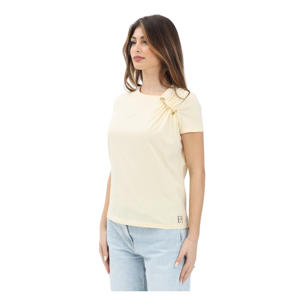 Elisabetta Franchi Gele T-shirt met korte mouwen Slim Fit Yellow Dames