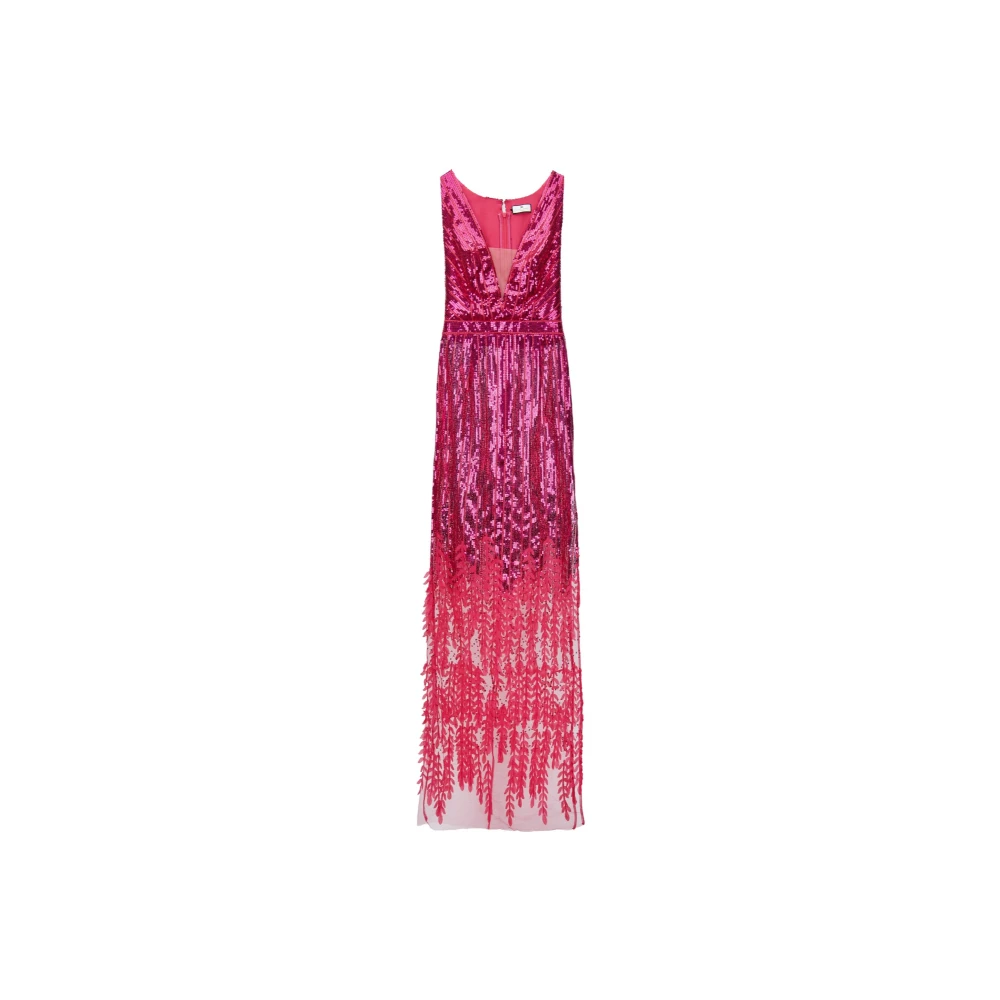 Elisabetta Franchi Pailletten Versierde Lange Jurk met Rits Pink Dames