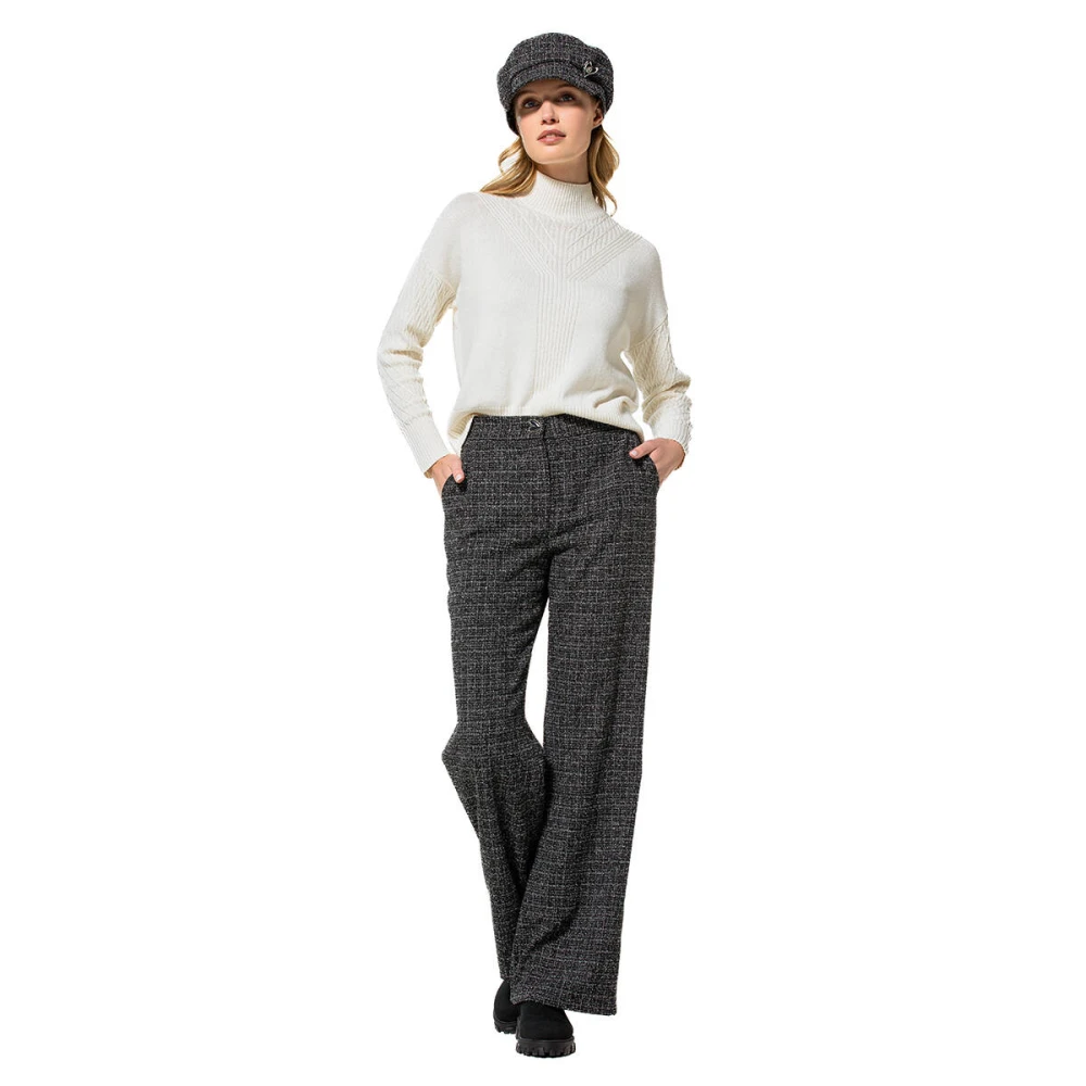 Caroline Biss Tweed Straight-Leg Broek Black Dames