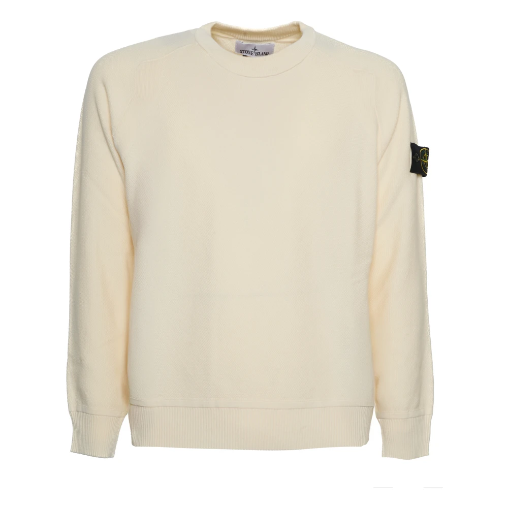 Stone Island Men's White Round-Neck Knitwear, Xl, Crew Neck Jumper Naturale