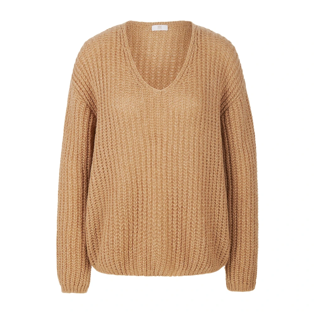 RIANI Lichtgewicht V-hals Pullover met Metallic Garen Brown Dames