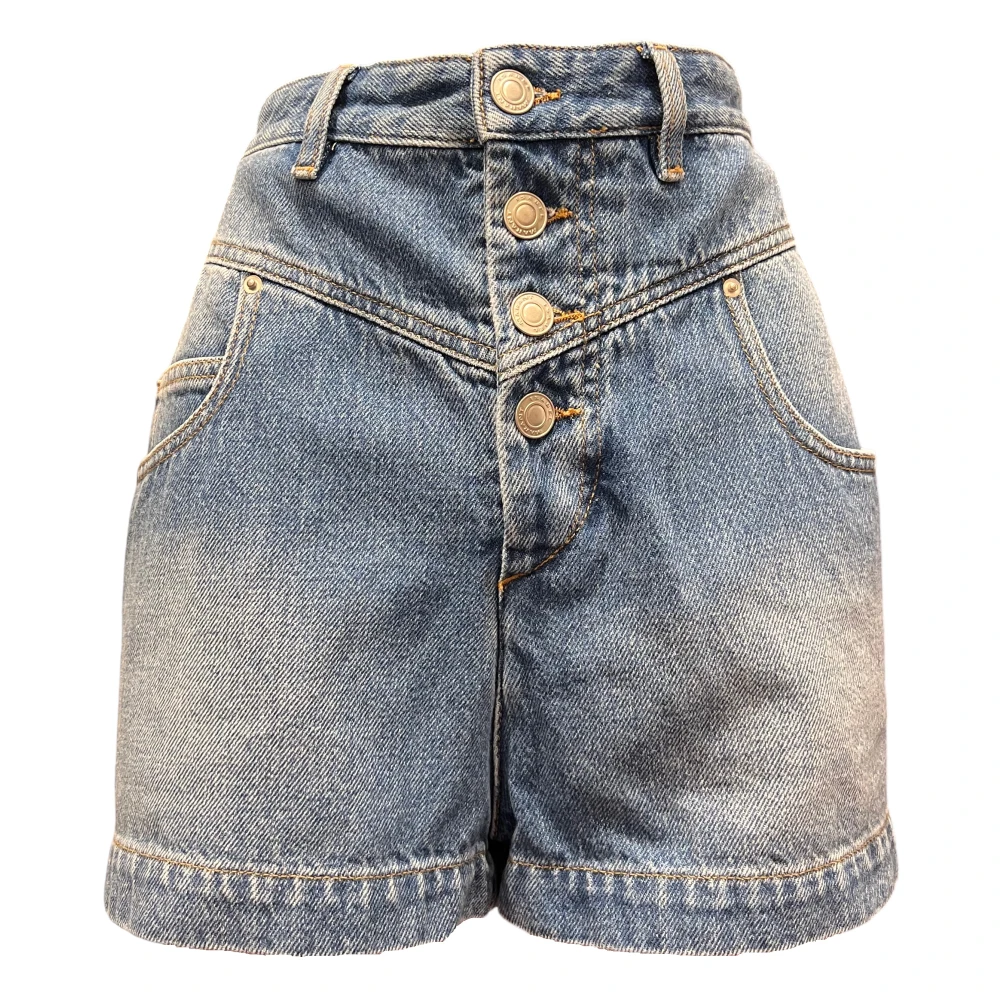 Isabel Marant Étoile Denim Shorts Knoopsluiting Vijf Zakken Logo-Patch Blue Dames