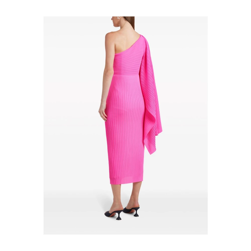 Solace London Fuchsia Ribgebreide One-Shoulder Jurk Pink Dames
