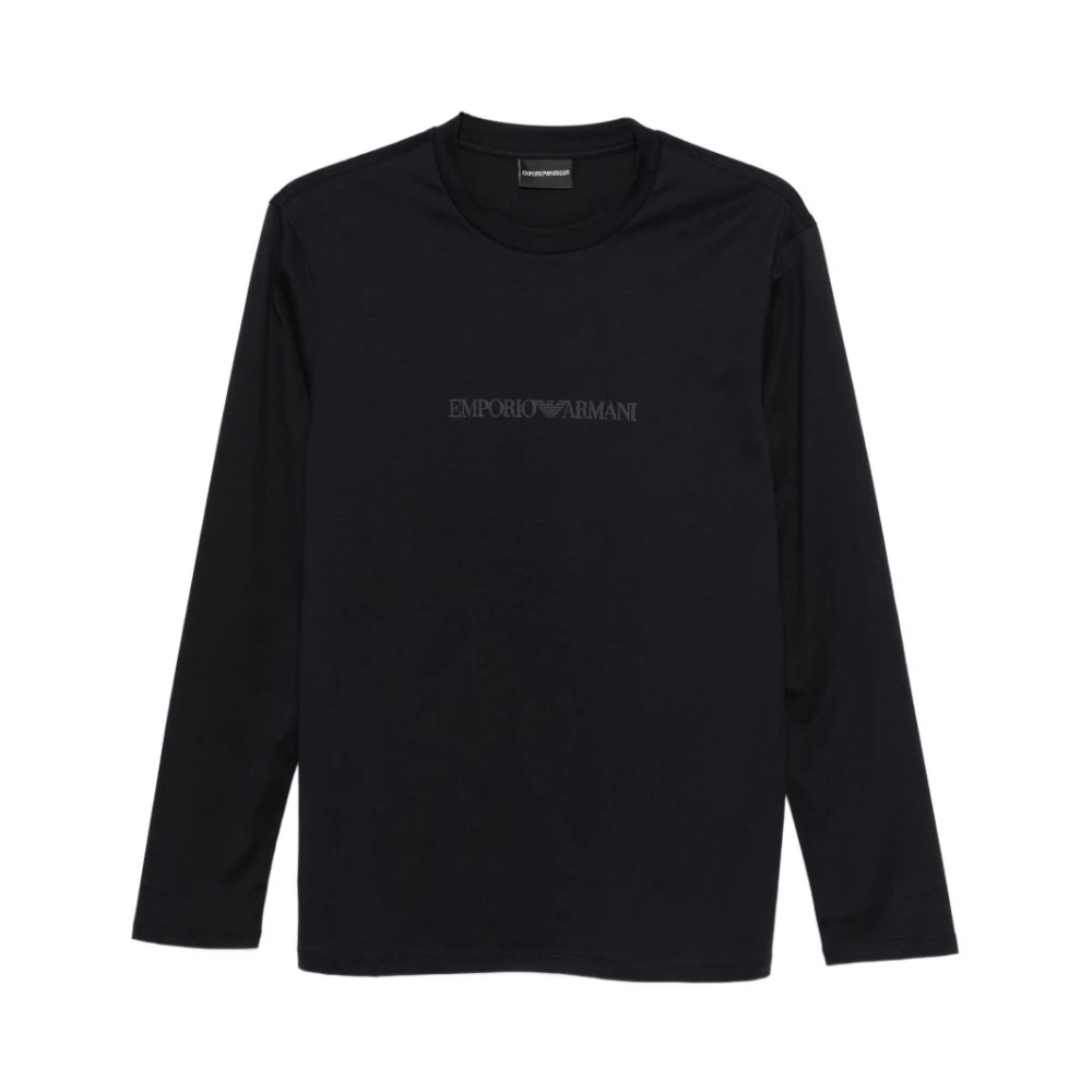 Emporio Armani Mannelijk Blauw Tops Heren, L, Katoen, Logo Katoenen T-Shirt