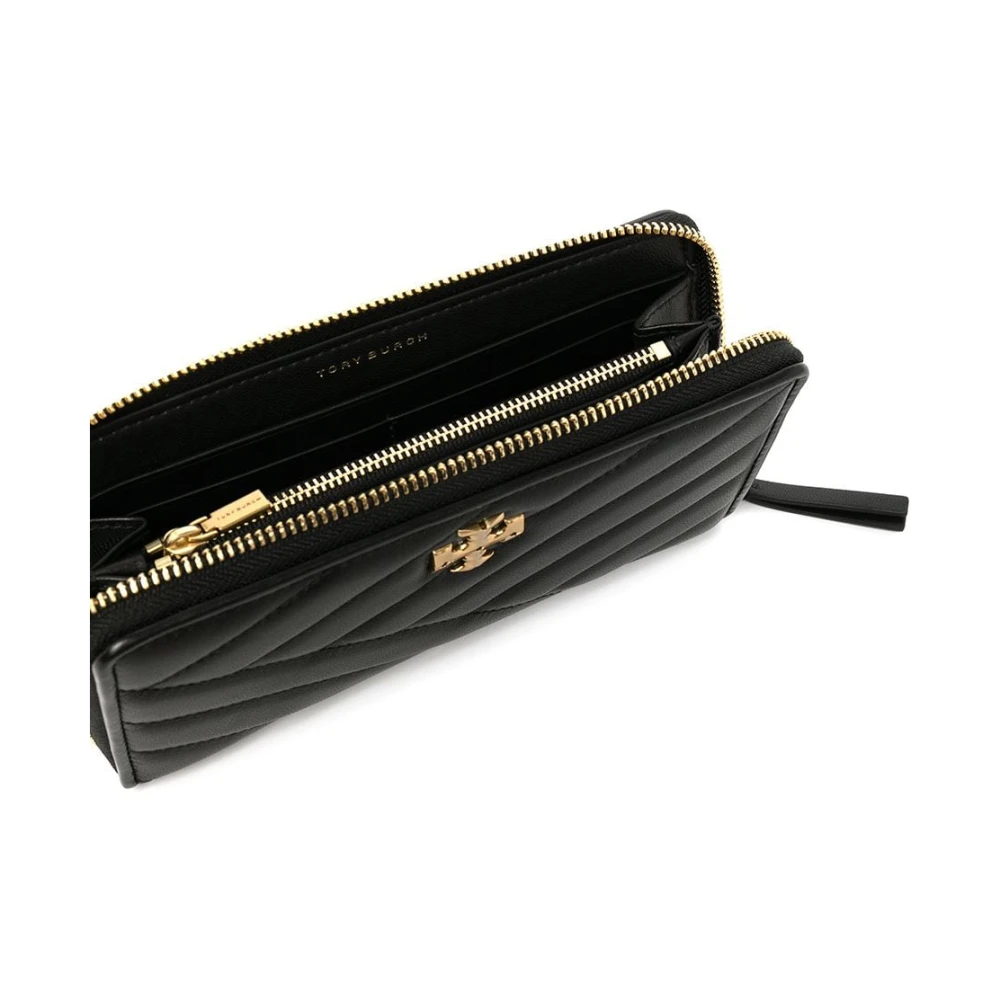 TORY BURCH Zwarte leren portemonnee met Chevron Quilting Black Dames
